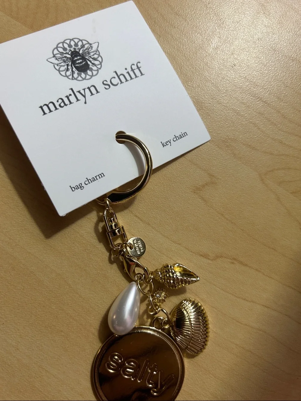 Marlyn Schiff Gold 'Salty' Shell & Pearl Charm Keychain